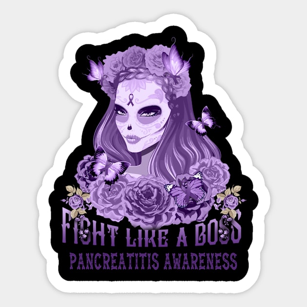 PANCREATITIS AWARENESS Skull Flower Ribbon Gift Sticker by Glyndaking568